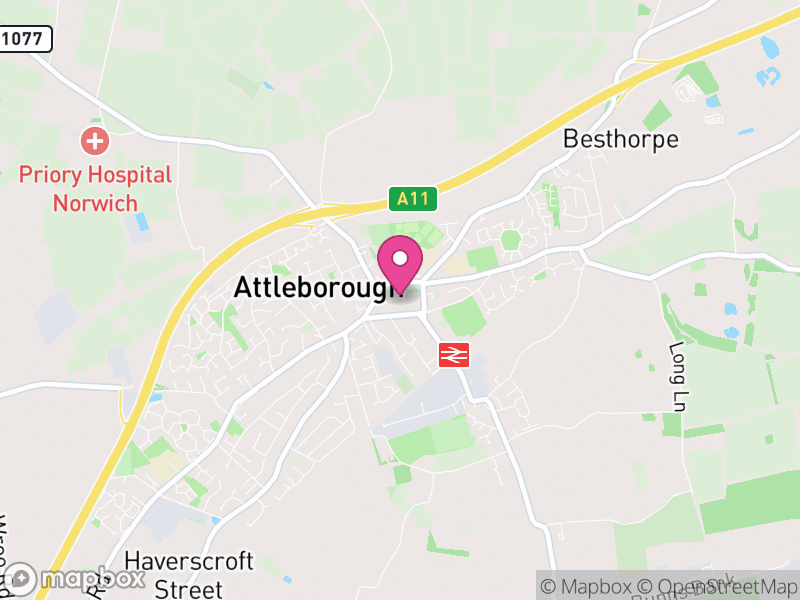 Map of properties for sale in Attleborough