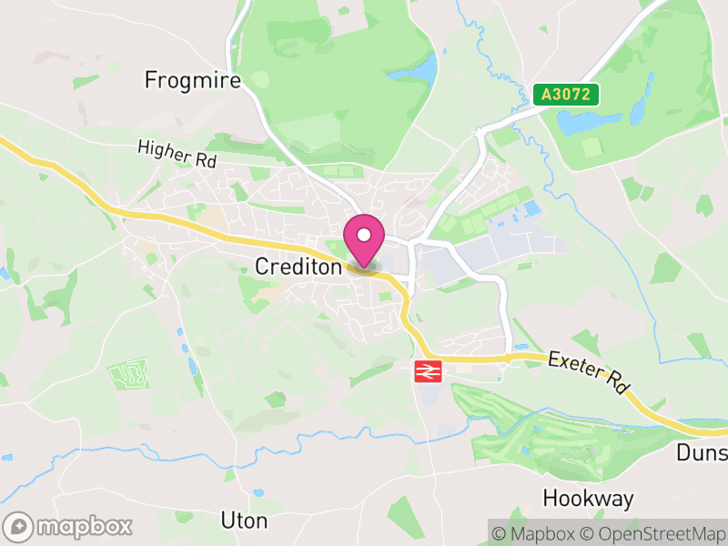 Map of properties for sale in Crediton
